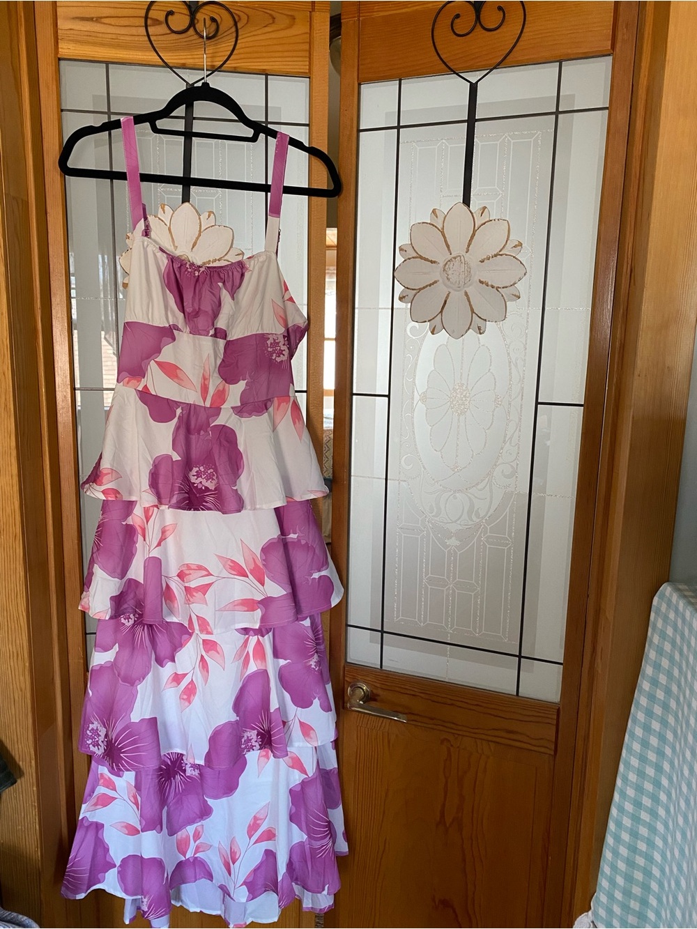 Woman’s Floral Tiered Maxi Dress in Pink & White